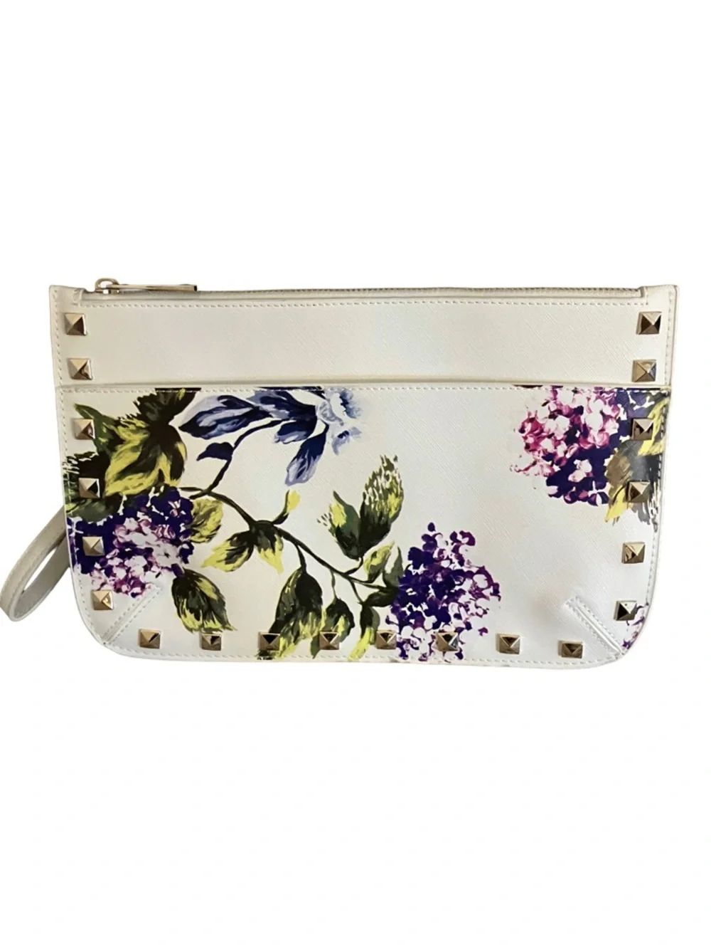 NWOT WHITE HOUSE BLACK MARKET WHITE PURPLE FLORAL ENVELOPE WRISTLET CLUTCH - Picture 2 of 13